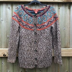 Sundance Brown Cardigan with Colorful Geometric Design